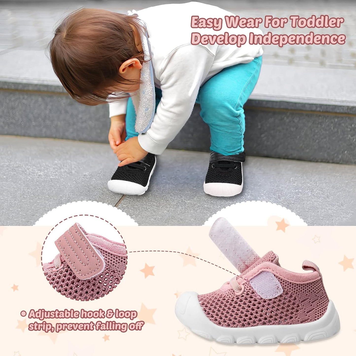 Baby Walking Shoes Toddler Girl Boy Soft Sole Breathable Mesh Slip on Summer Wide Shoes Infant Flexible Lightweight Non-Slip Safer Causal Tennis Shoes Toddler First Walkers Shoes Rubber Soles Outdoor