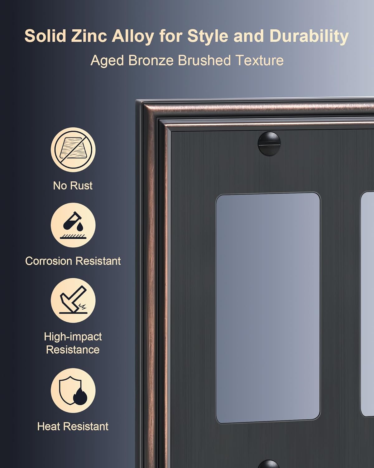 2-Pack Quad Decorator Outlet Cover Plate, Zinc Alloy Decorative Aged Bronze Switch Plates and Outlet Covers, 4 Gang Wall Plates for Electrical Outlets, Receptacle, GFCI Outlet, Dimmer Switch