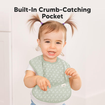 3-Pack Waterproof Baby Bibs for Eating - Lightweight Toddler Feeding Bibs with Large Food Catcher, Mess Proof, Food-Grade Baby Eating Essentials, Easy to Put On & Clean (Fleur)