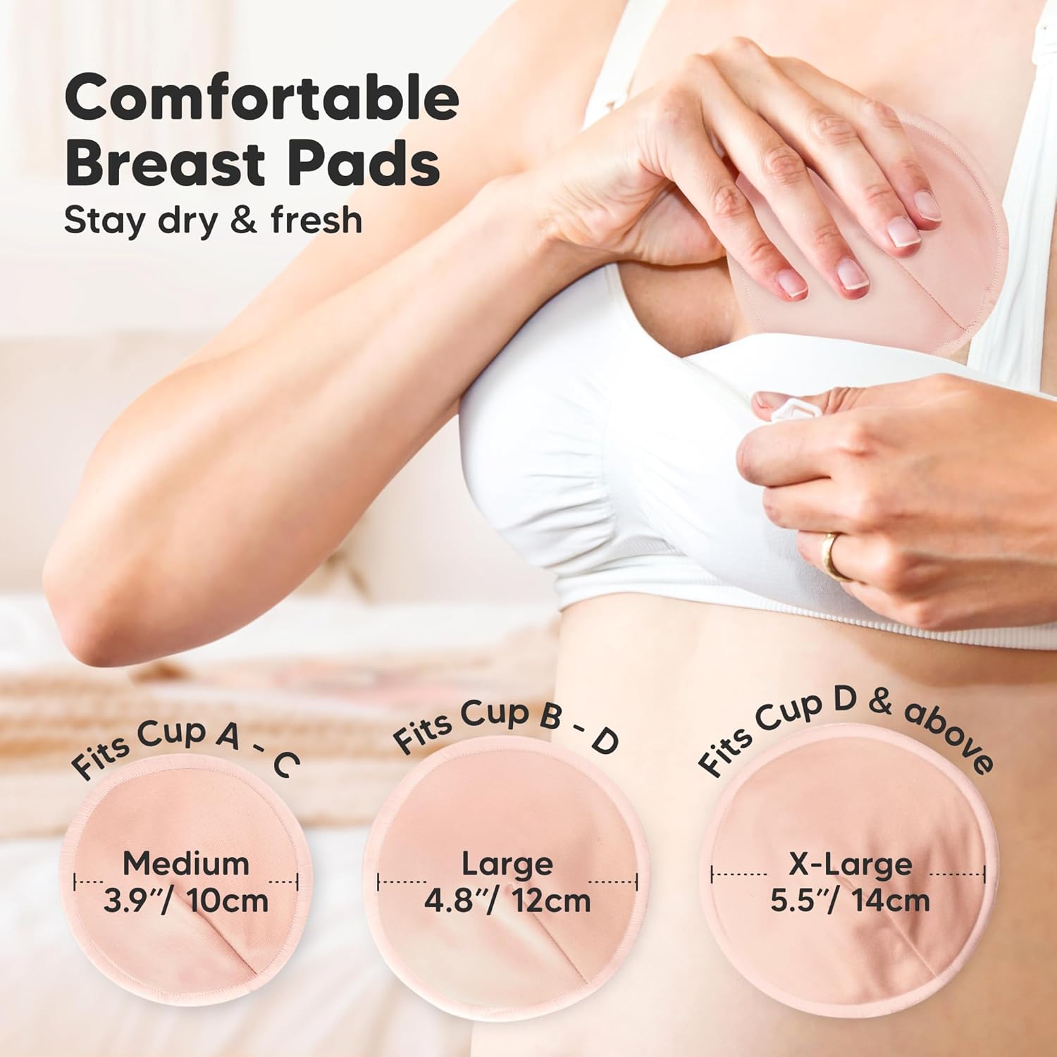 Organic Nursing Pads - 14 Washable Viscose Derived from Bamboo Breastfeeding Pads, Wash Bag
