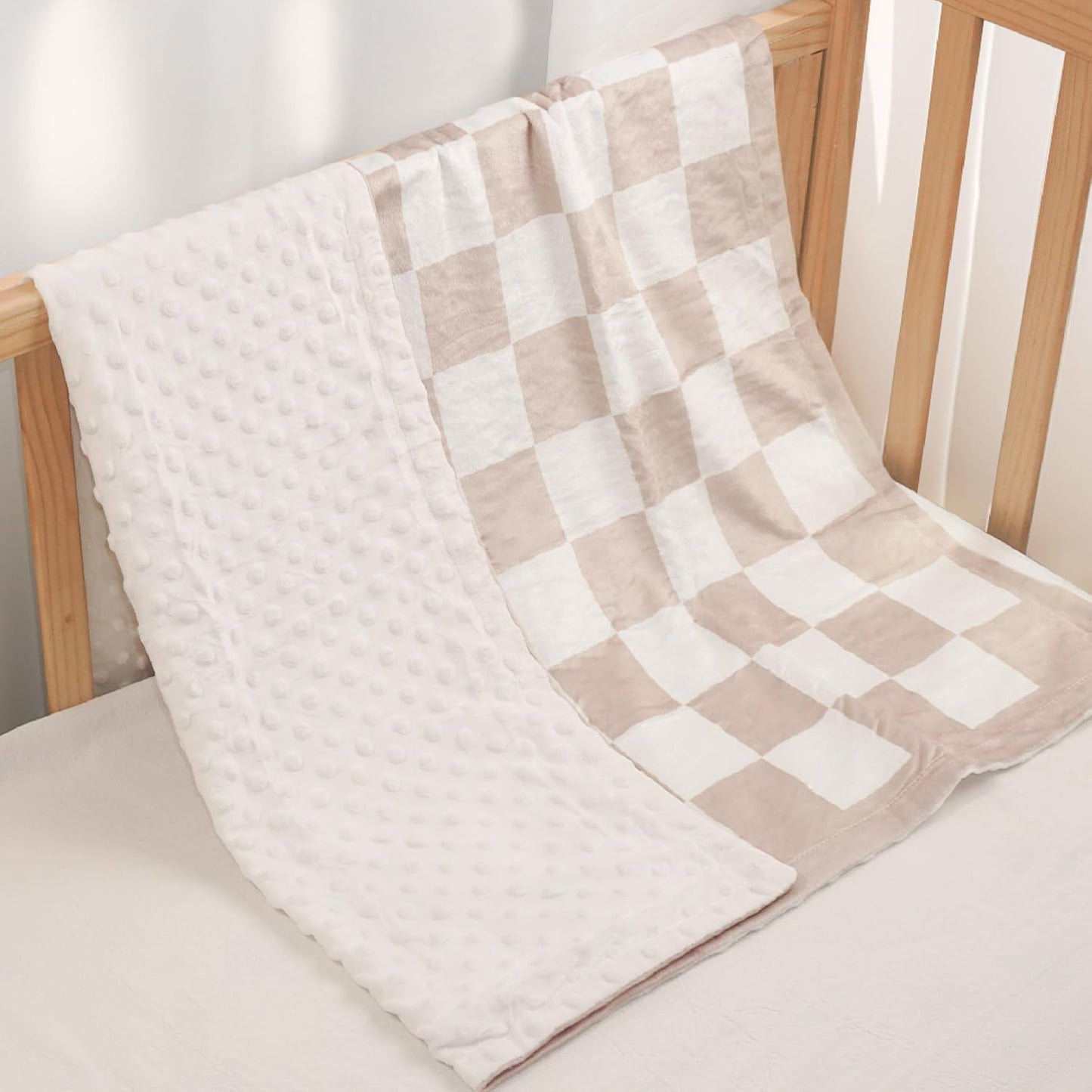 Checkered Minky Baby Blanket 30 x 40 Inches for Boys Girls, Soft Plush Receiving Blanket with