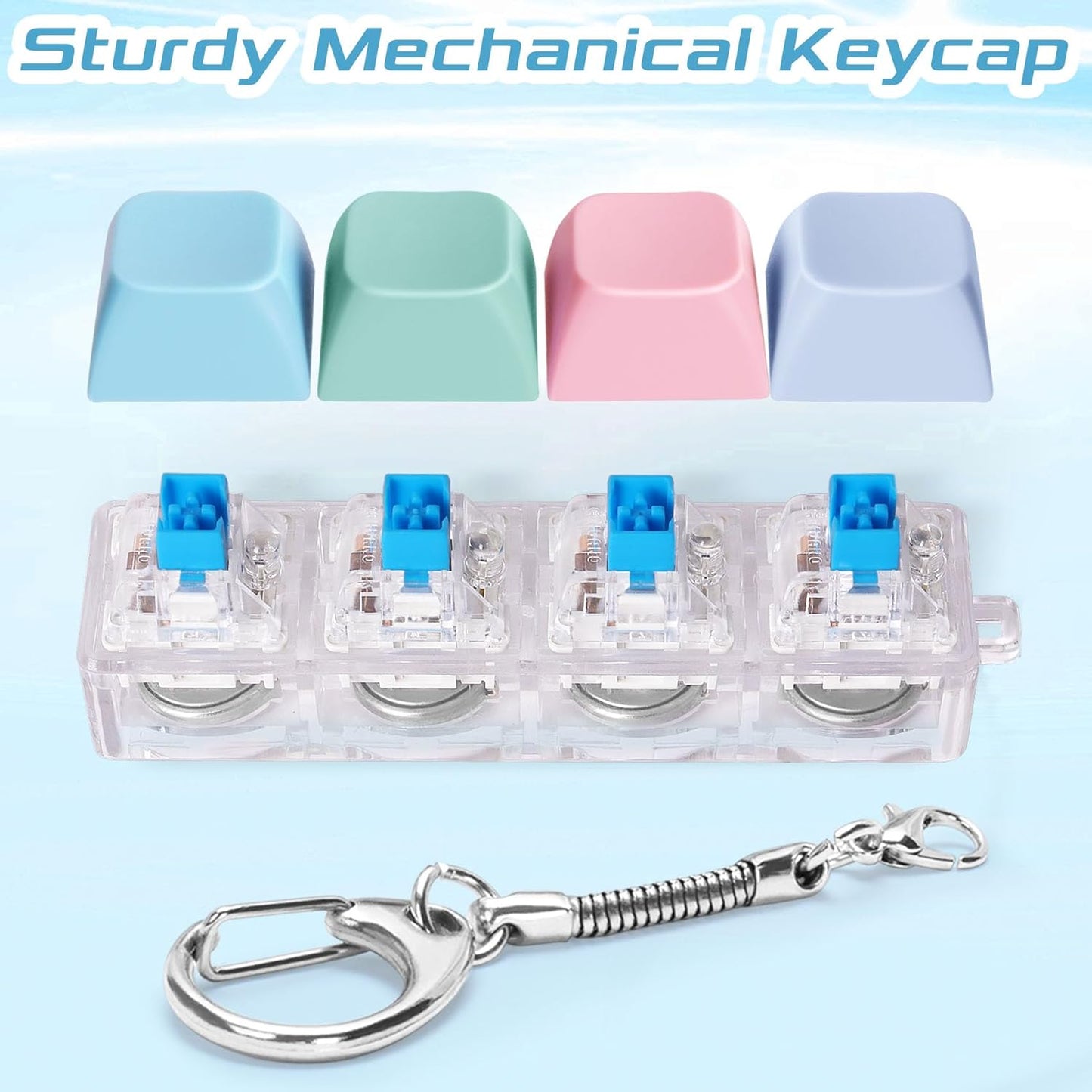 Keyboard Fidget Toys Adults Fidget Keyboard Clicker with LED Light Keychain Sensory Toys for Anxiety Stress Relief (Macaron2, 4 in 1)