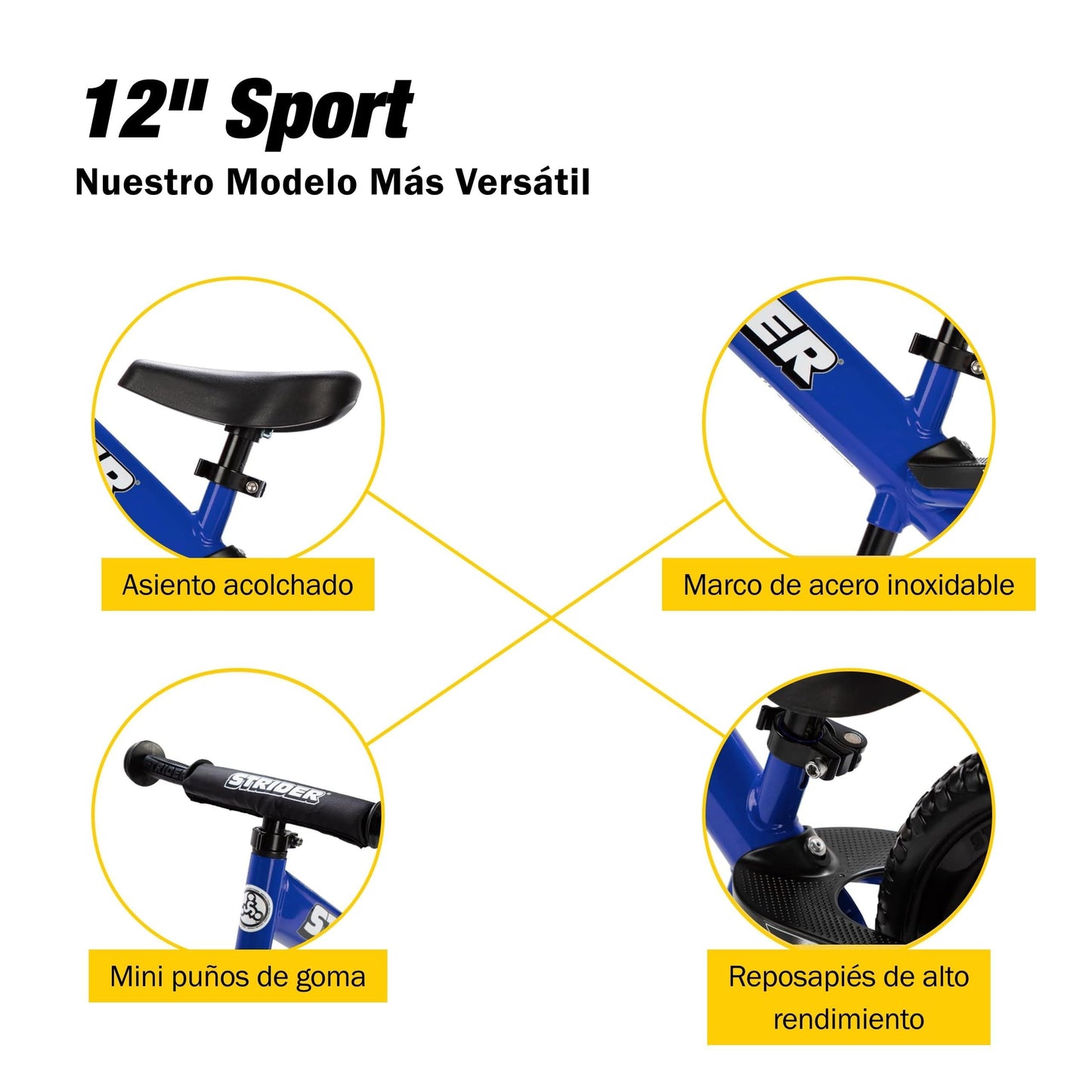 Strider 12 Sport, No Pedal Balance Bike for Kids Ages 1–4 Years, Blue