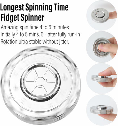 FREELOVE Metal Fidget Spinner Magnetic Slider, Spinning Haptic Clicker, Heavy Stainless Steel Spin Clicky, Small Round Gear Click Gyro, Premium Silent Bearing, Adults Anxiety Cool, Nuc Silver