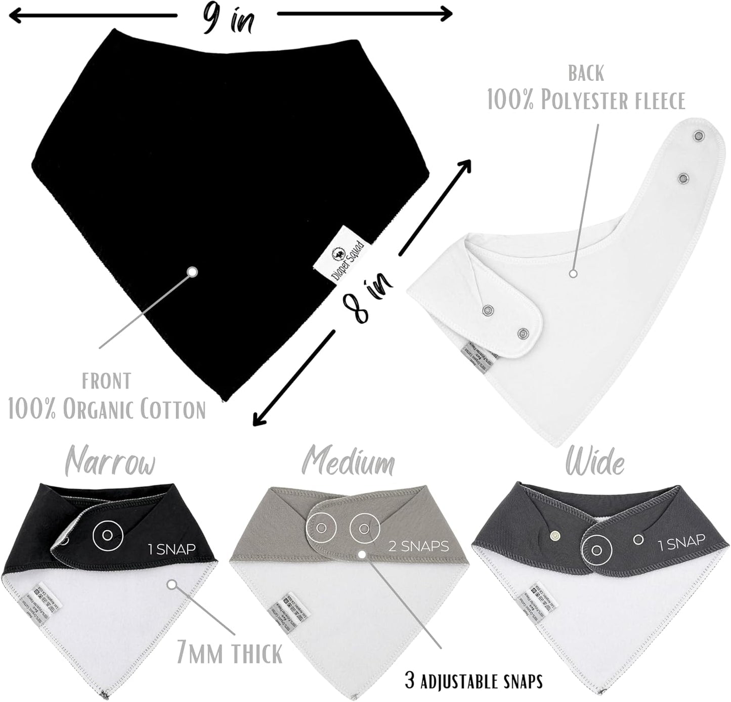 DiaperSquad's Baby Bibs for Drooling and Teething, Bibs for Boys, Baby Girl - Solid Cotton Baby Drool Bibs