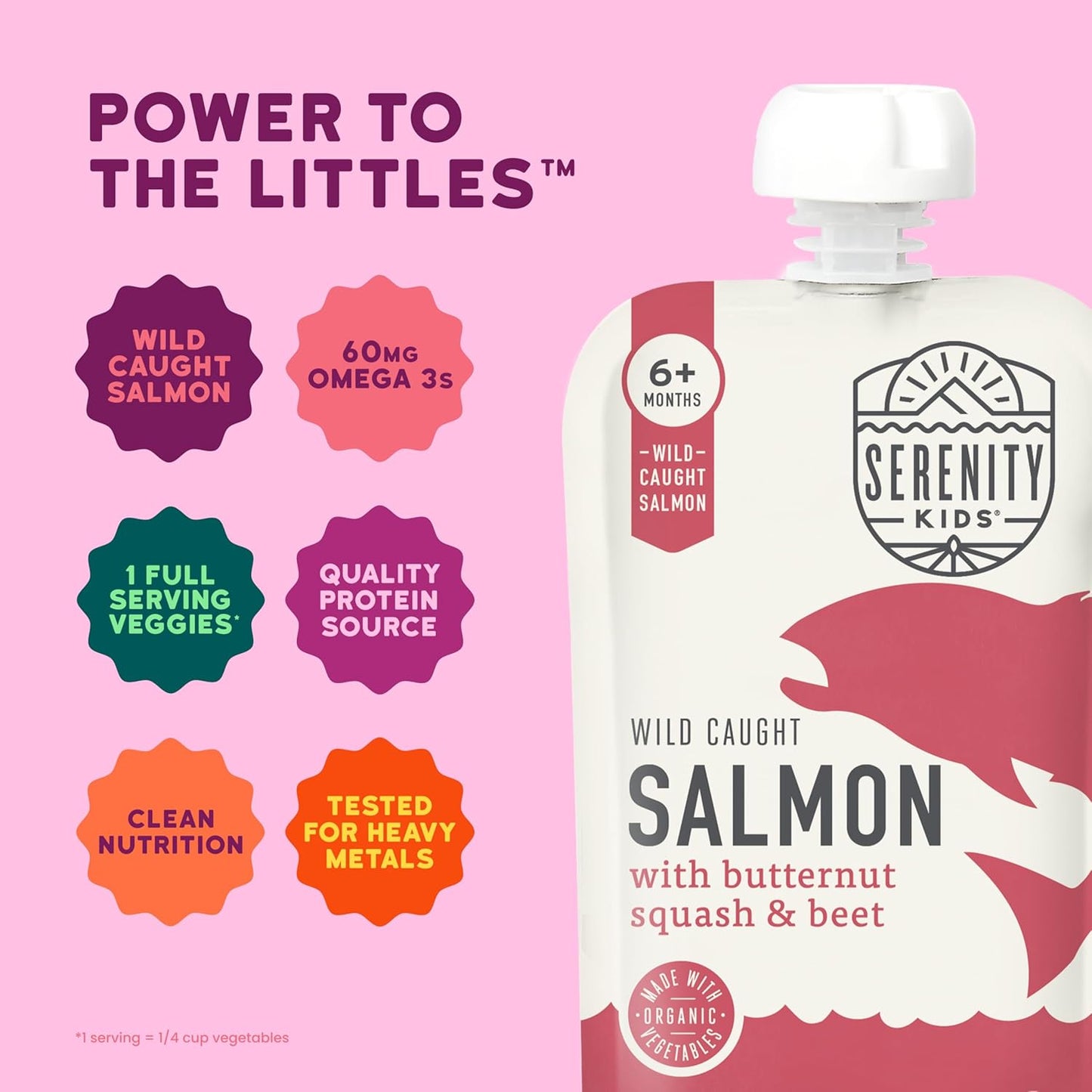 Serenity Kids 6+ Month Salmon Baby Food Pouches - Wild-Caught Salmon & Organic Butternut Squash &
