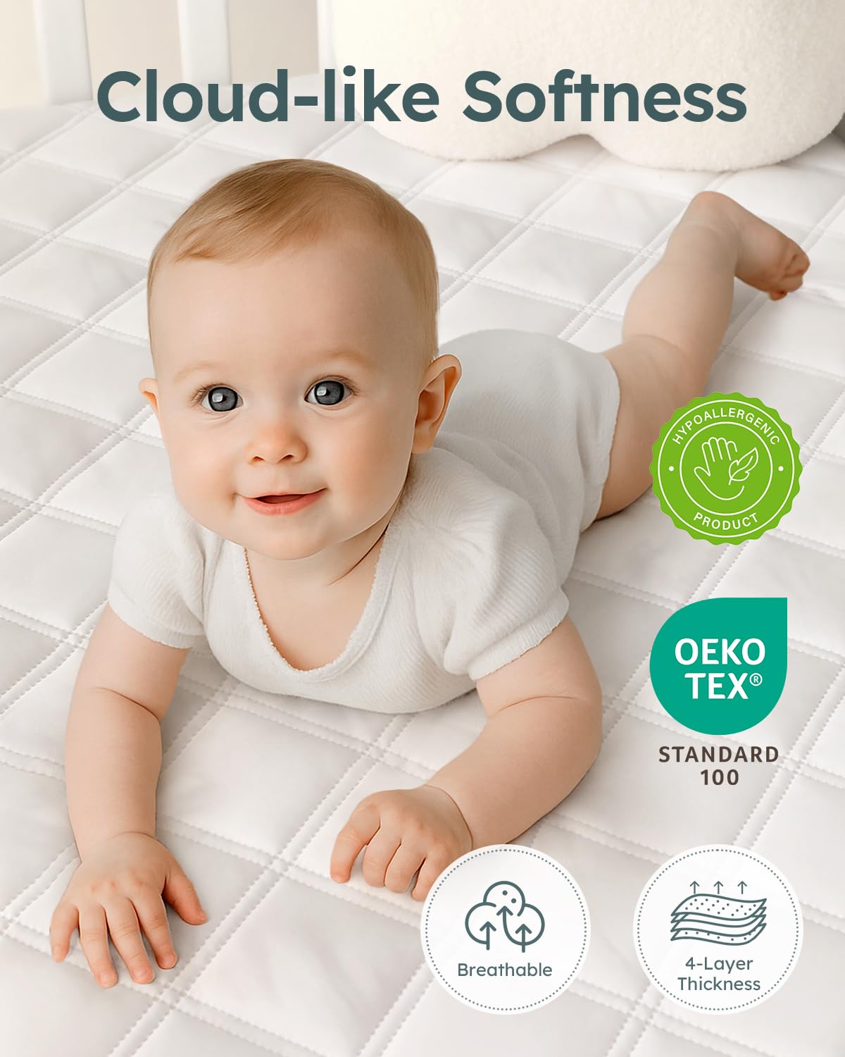Yoofoss Waterproof Crib Mattress Protector 2 Pack, Quilted Crib Mattress Pad Cover Ultra Soft and