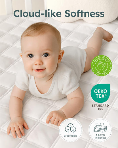 Yoofoss Waterproof Crib Mattress Protector 2 Pack, Quilted Crib Mattress Pad Cover Ultra Soft and