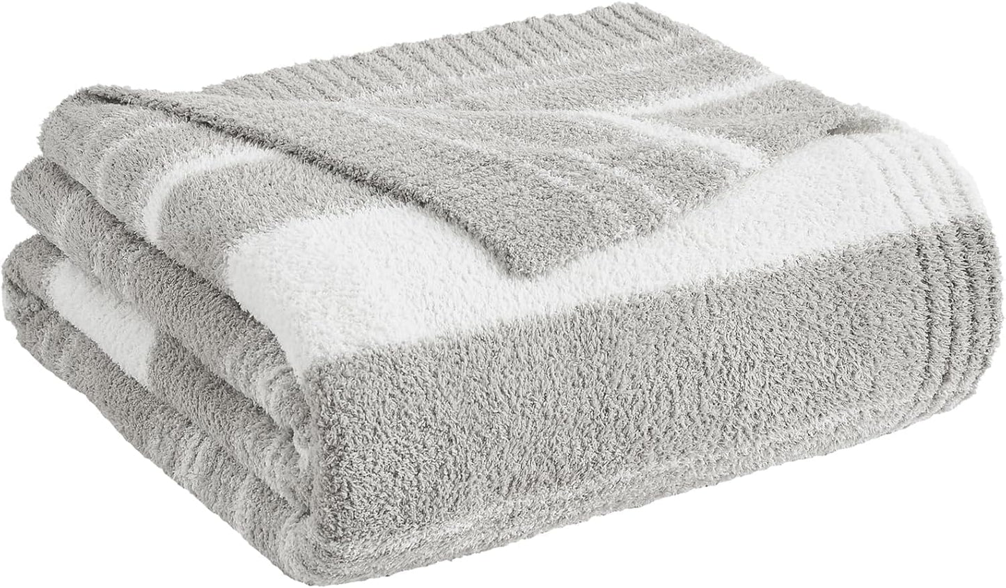 WRENGONGE Light Grey Throw Blanket, 50x70 Soft Cozy Striped Throw Blankets for Couch, Sofa, Bed