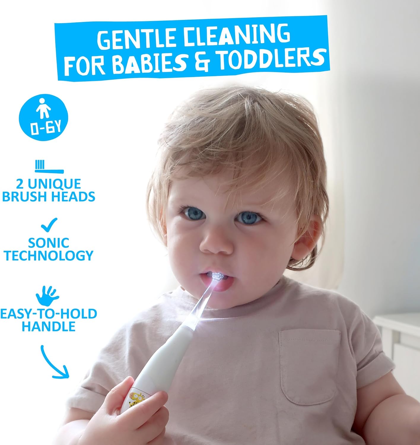 Jack N' Jill Tickle Tooth Toddler Electric Toothbrush with Replacement Head - Gentle Cleaning, Made
