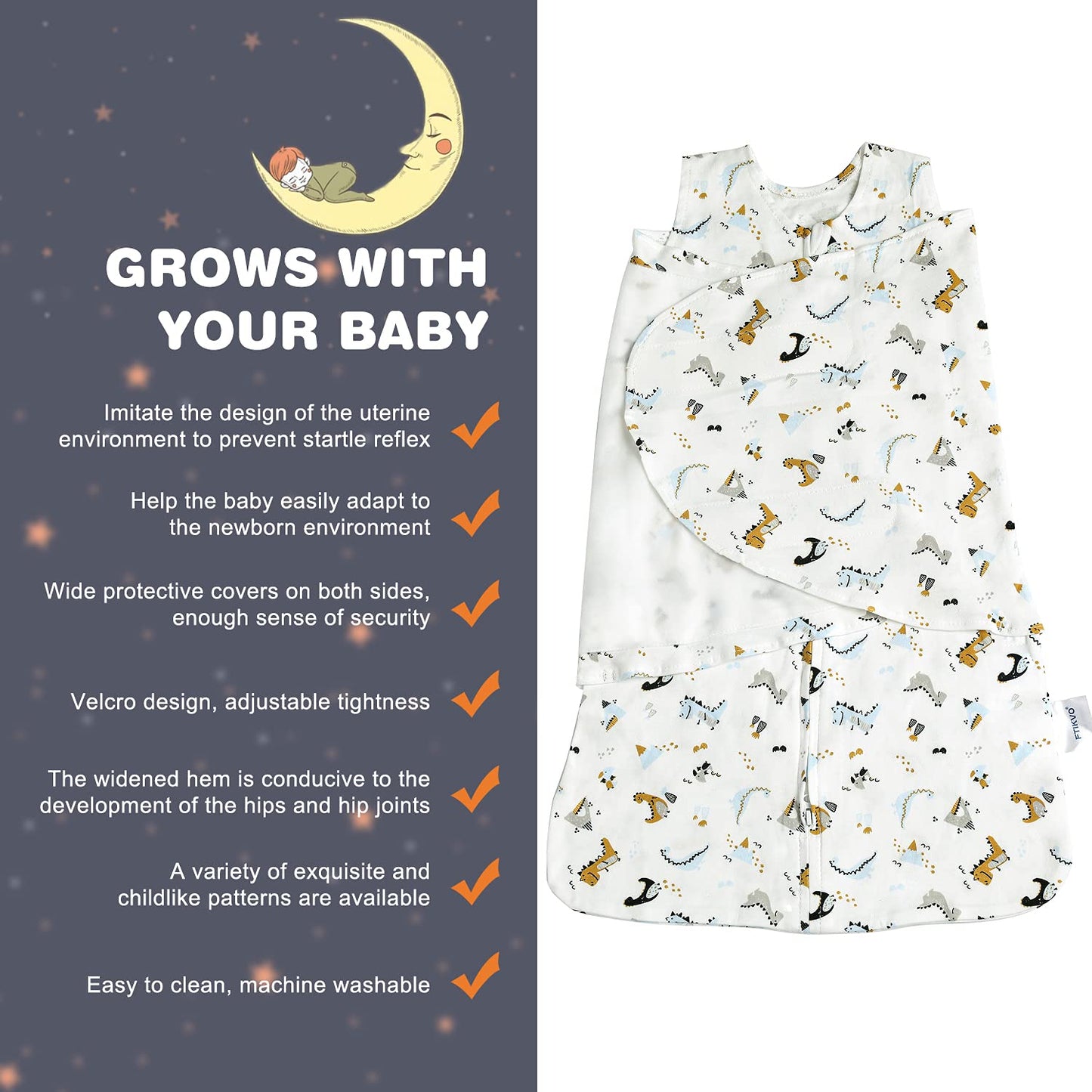 Swaddle-Blanket Baby Girl & Boy Swaddles Newborn Infant Transition 100% Cotton Wrap Blankets, 3-Way Adjustable Wearable Blanket, TOG 1.0 (Dinosaur, 3-6 Month)
