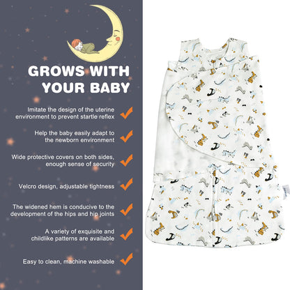Swaddle-Blanket Baby Girl & Boy Swaddles Newborn Infant Transition 100% Cotton Wrap Blankets, 3-Way Adjustable Wearable Blanket, TOG 1.0 (Dinosaur, Small, 0-3 Month)