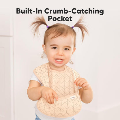 3-Pack Waterproof Baby Bibs for Eating - Lightweight Toddler Feeding Bibs with Large Food Catcher, Mess Proof, Food-Grade Baby Eating Essentials, Easy to Put On & Clean (Prism)