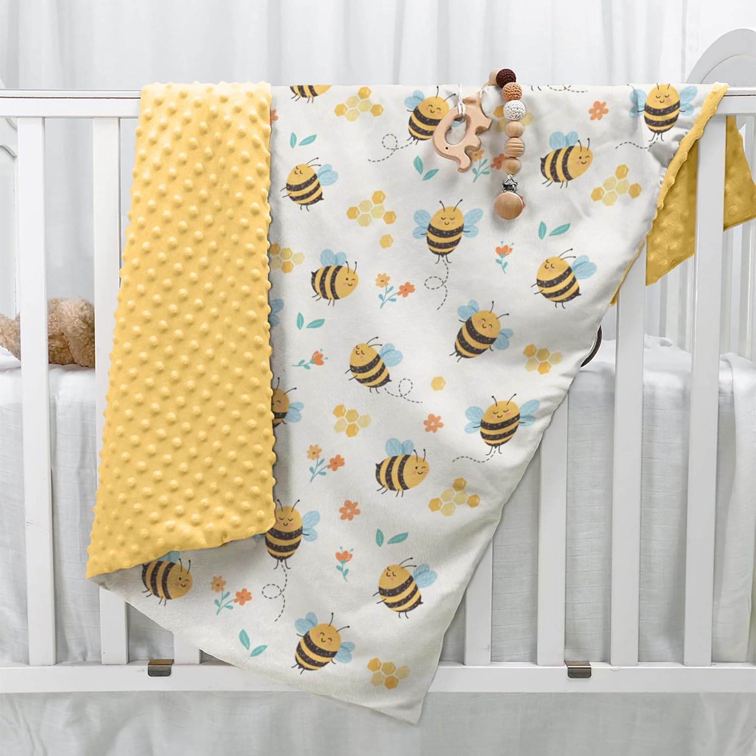 Bee Kid Blankets for Girls - 30 x 40 Soft Minky Blanket with Double Layer Dotted Backing - Gifts