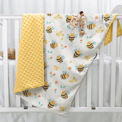 Bee Kid Blankets for Girls - 30 x 40 Soft Minky Blanket with Double Layer Dotted Backing - Gifts