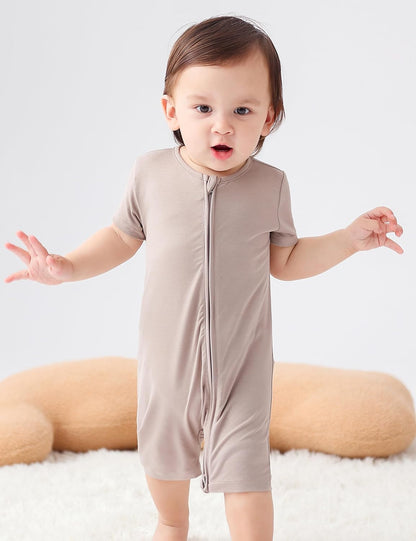 JunNeng Baby 2 Pack Rayon of Bamboo Romper Sleeper 2 Way Zipper Short Sleeve Jumpsuit Zipper Footless One-piece