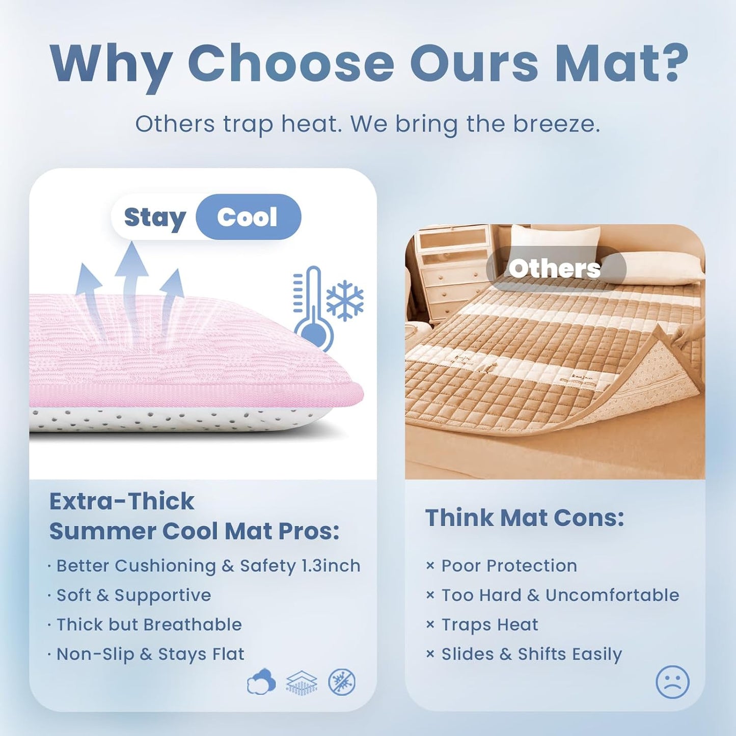 Baby Play Mat for Summer,1.3 Thick Memory Foam Cooling Floor Tummy Time Mat, Soft & Breathable, Non-Slip Rectangular for Toddlers’ Playtime & Rest(Pink,39"x59")