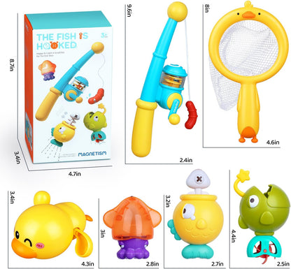 Baby Bath Toys for Kids Ages 1-3, Magnetic Fishing Games with Floating Bathtub Wind-Up Toys &