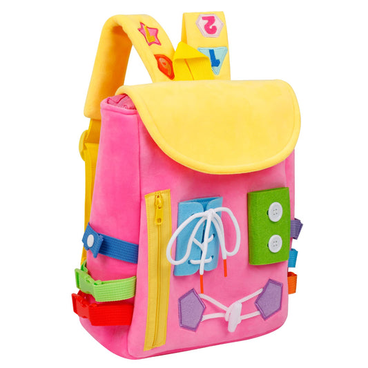 Busy Board - Toddler Backpack with Buckles and Learning Activity Toys - Develop Fine Motor Skills