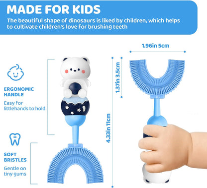U-Shaped Toothbrush for Kids Ages 2-7， Soft Food-Grade Silicone for Sensitive Gums， 360° Teeth