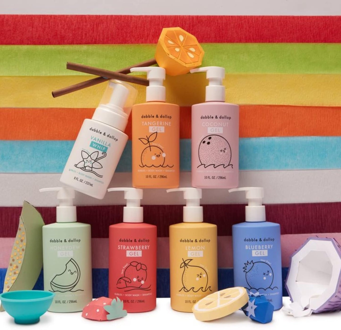 Dabble & Dollop Rainbow of Bubbles – Natural 4-in-1 Bath Set for Kids, Includes Bubble Bath, Body