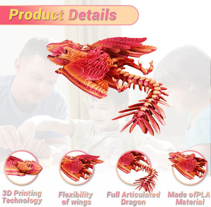 3D Printed Dragon, Feathered Wyvern Dragon, Articulated Dragon, Fidget Dragon Toys for Adult, Home Office Decor Executive Desk Toy
