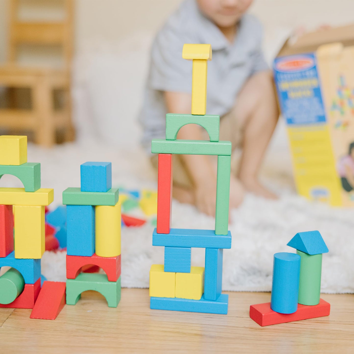 Melissa & Doug Wooden Building Blocks, 100-Piece Set of Sorting & Stacking Toys in 4 Colors and 9