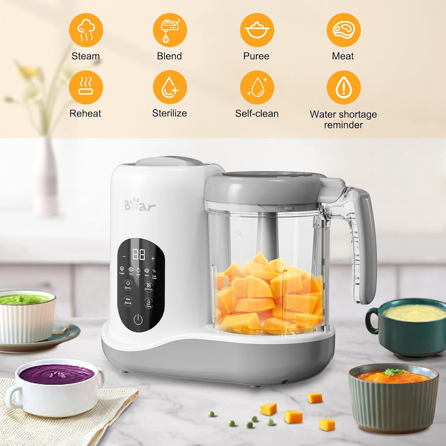 BEAR 2024 Baby Food Maker | One Step Baby Food Processor Steamer Puree Blender | Auto Cooking &
