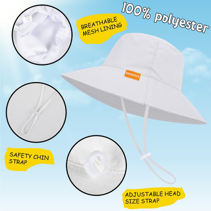 Baby Sun Hat Kids Summer UPF 50+ Toddler Bucket Hat Wide Brim Adjustable Beach Hats for Boys Girls Age 0-6 Years
