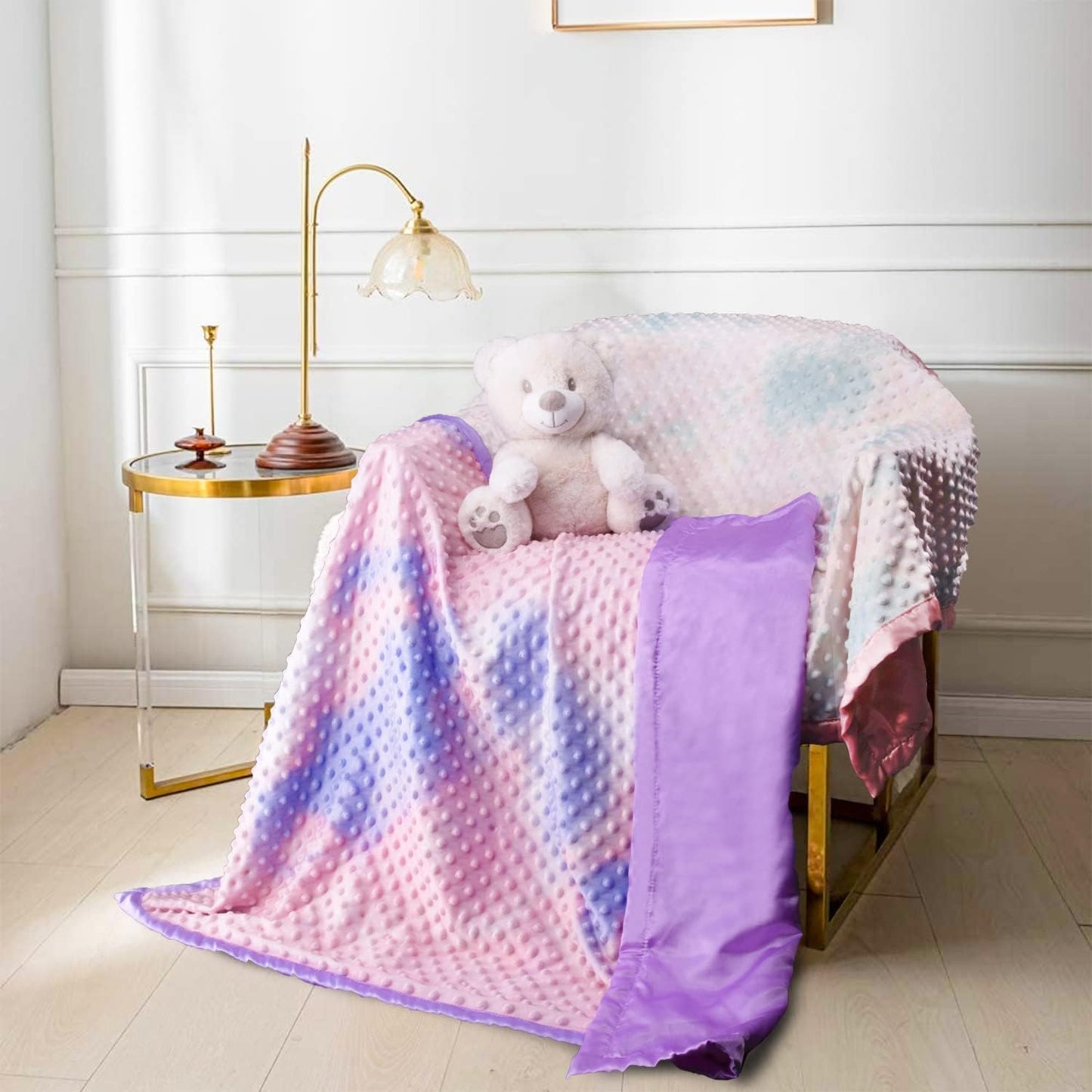Silky Satin Baby Blanket for Girls Unique Tie Dye Minky Fabric with Soft Luxury Silk Silky Backing