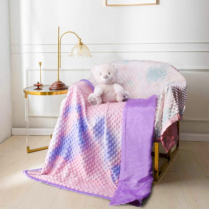 Silky Satin Baby Blanket for Girls Unique Tie Dye Minky Fabric with Soft Luxury Silk Silky Backing