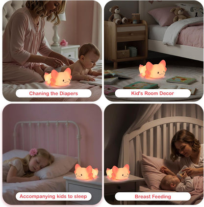 ZKLiLi Axolotl Night Light Kids Nightlight,Squishy Cute Lamp Dimmable Childrens Night Light Baby with Timer & 16 Colors,Rechargeable Bedroom Smart LED Bedside Lamps Toddler Night Light Newborn