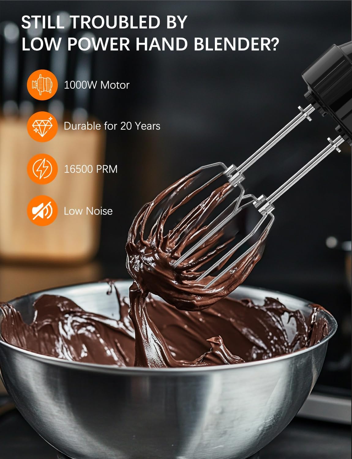 Immersion Blender Handheld GAVASTO Hand Blender,20 Speeds and Turbo Mode Hand Mixer, 3-in-1 Heavy