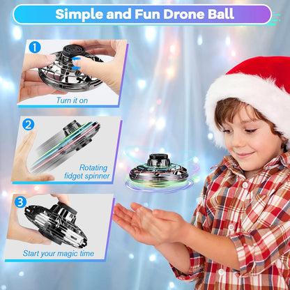 Flying Fidget Spinner,2024 Upgraded Flying Spinner Mini Hand Drone with 360 ° Rotating and LED Lights Outdoor Indoor Toy,Mini UFO Toy Drone for Boys Girls Adults (Black)