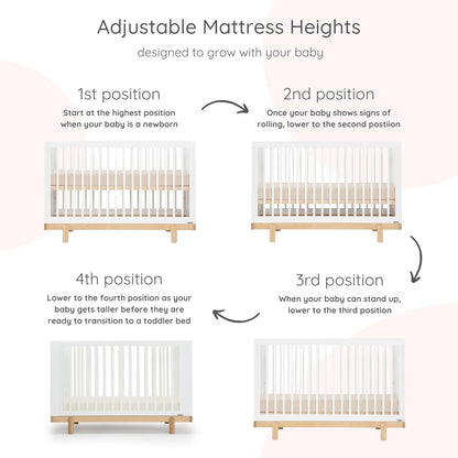 dadada Baby Bliss 4 in 1 Convertible Crib to Toddler Bed & Floor Bed – Made in Italy, GREENGUARD Gold Certified, Baby-Safe Finish, Sustainable Beech Wood, Modern Design (White and Natural)