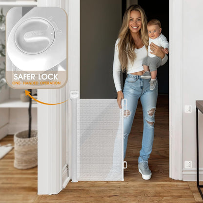 HOMEAL 120inch Retractable Baby Gate Extra Wide, Large Openings Safety Baby Gate, Long Retractable Mesh Dog Gate for Stairs, Doorways, Hallways, Indoor, Outdoor(White, Width Up to 120")