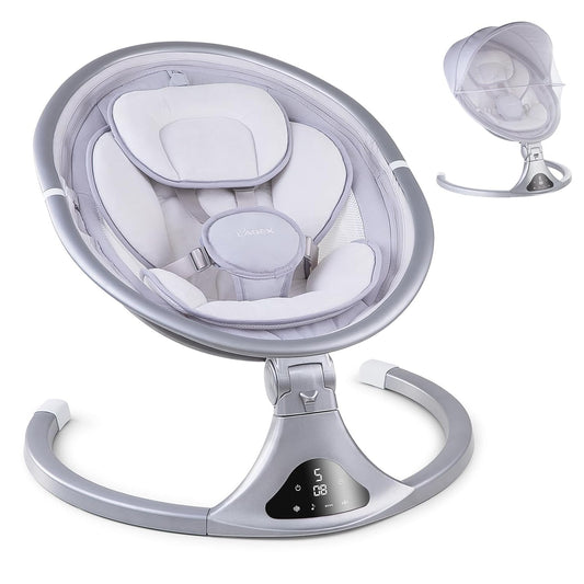 LAREX Baby Swing to Toddler Electric Infant Swing Portable for Newborn Boy Girl, 5 Sway Speeds with Remote Control, 12 Preset Melodies and Bluetooth, 0-6 Months Max 20 Lbs (2024 Model-Sliver)