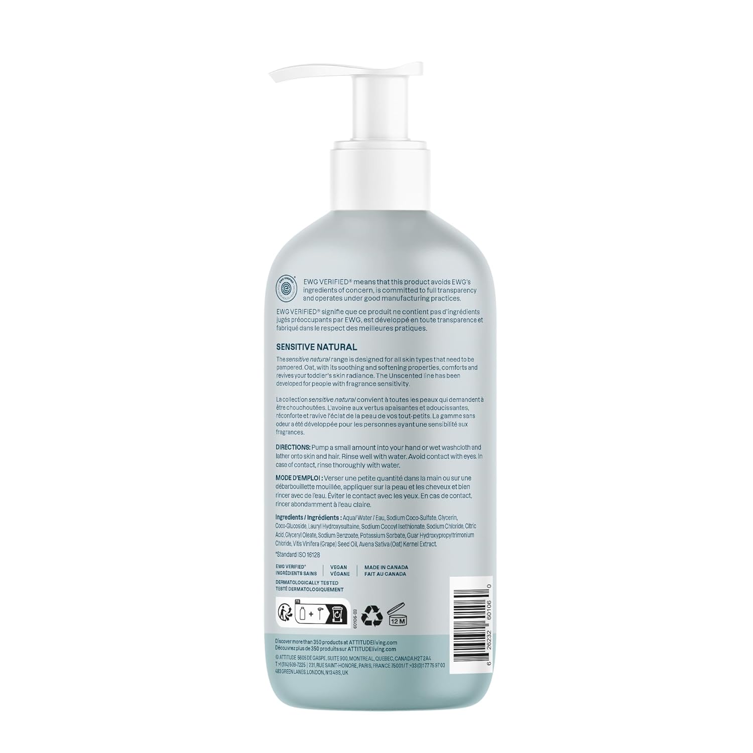 ATTITUDE 2-in-1 Shampoo and Body Wash for Baby, EWG Verified, Plant- and Mineral-Based Ingredients