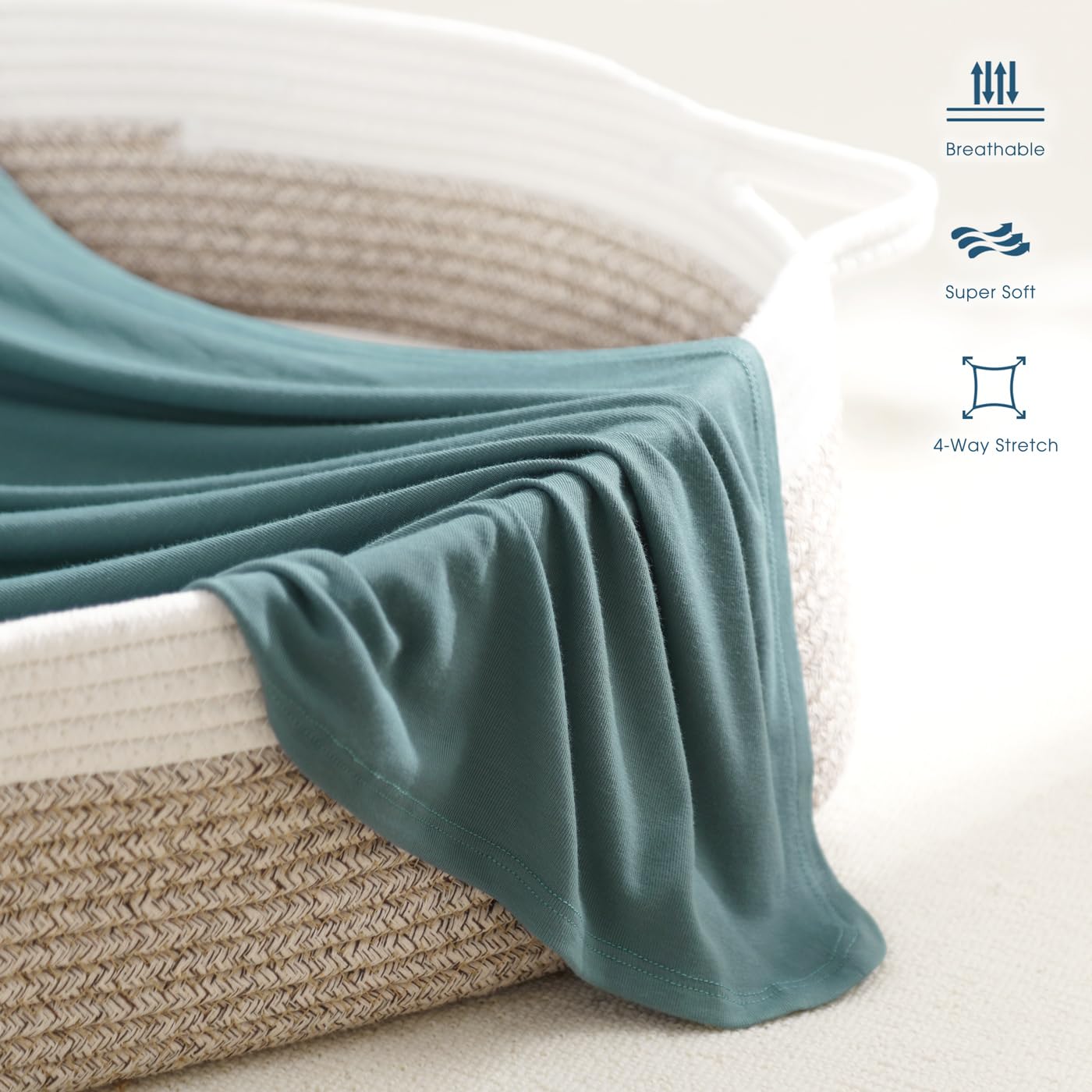 GRSSDER Newborn Swaddle Blanket, Ultra Soft Jersey Receiving Blanket with Matching Headband and Beanie Set, 47×47" Extra Large Nursery Swaddle Wrap for Girls and Boys