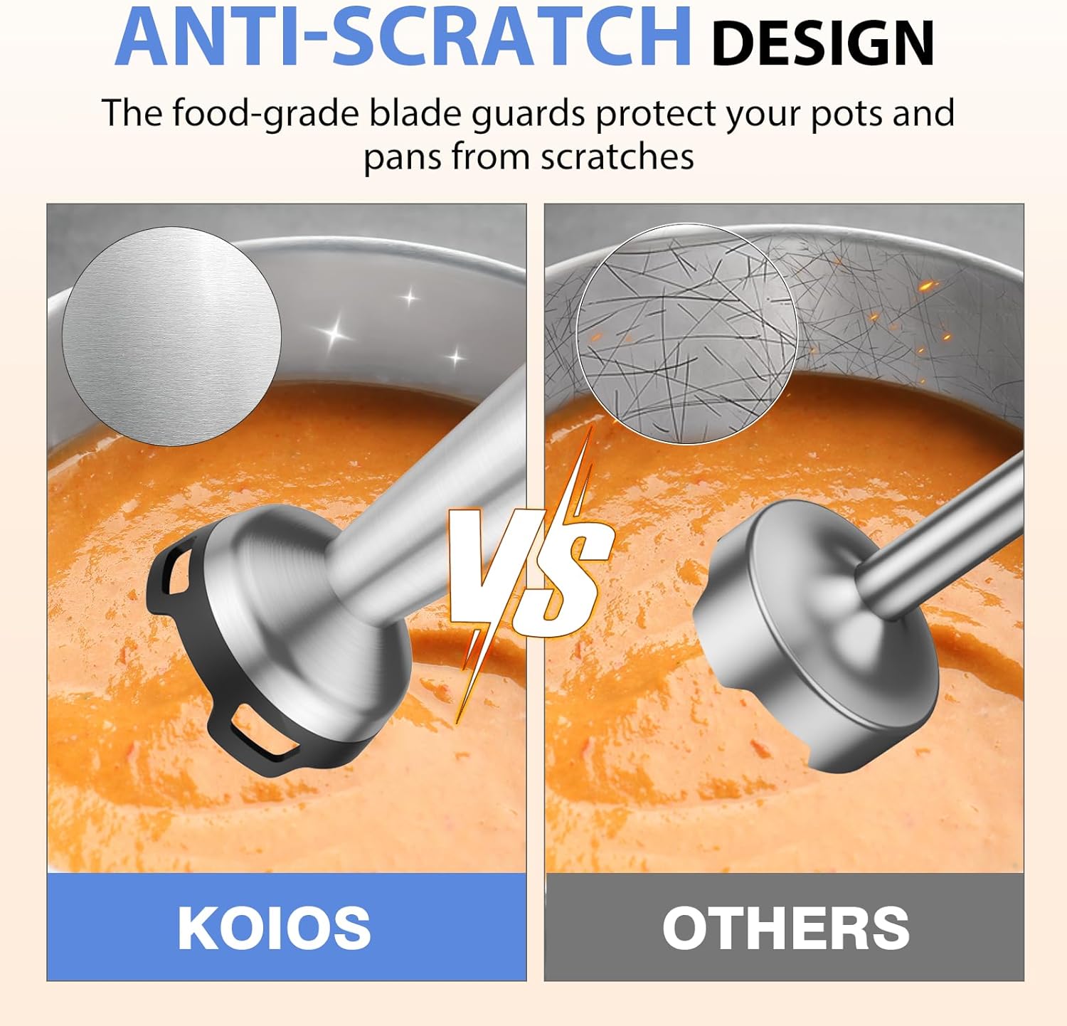 KOIOS Immersion Blender, 1000W Anti-scratch 3-in-1 Hand Blender, Upgraded 12 Speed Stainless Steel