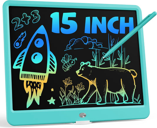 Bravokids 15 Inch LCD Writing Tablet for 3 Year Olds - Electronic Drawing Pad and Doodle Board as Educational Birthday Gifts for Girls and Boys (Blue)