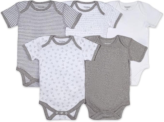 Burt's Bees Baby Unisex Organic Cotton Short and Long Sleeve Bodysuits, 5-Pack