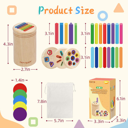 MTTIERY 4 in 1 Wooden Color Sorting Toy, Montessori Toys for 2 3 4 Year Old