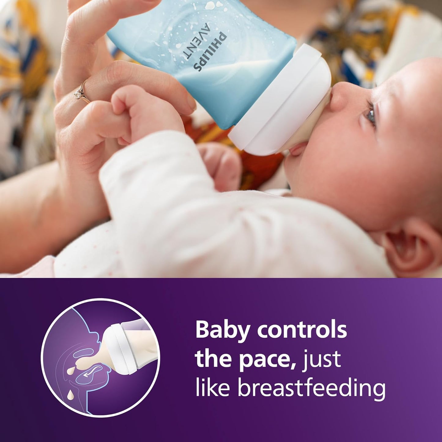 Philips Avent Natural Baby Bottles with Natural Response Nipples (Medium Flow, Flow 3), 9oz, Blue