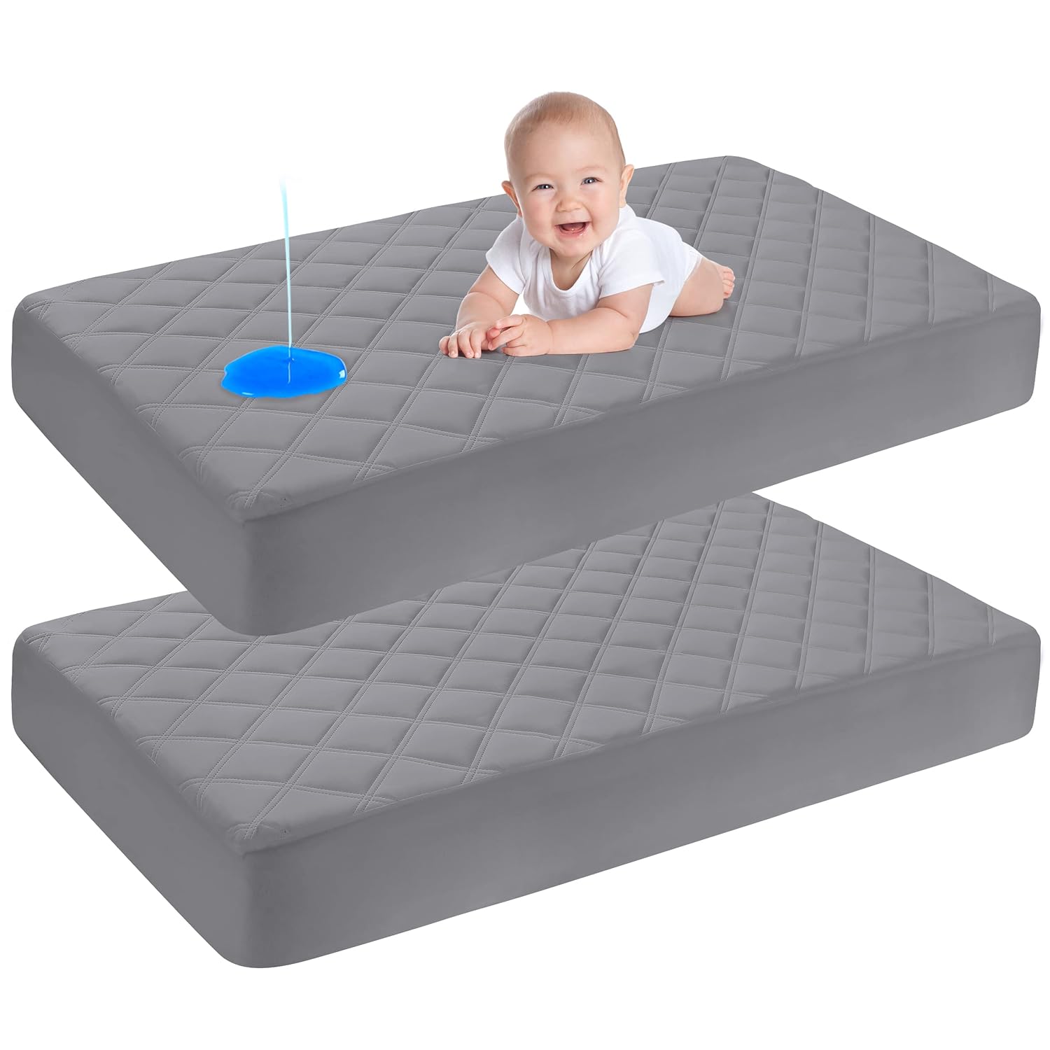 Yoofoss Waterproof Crib Mattress Protector 2 Pack, Quilted Crib Mattress Pad Cover Ultra Soft and