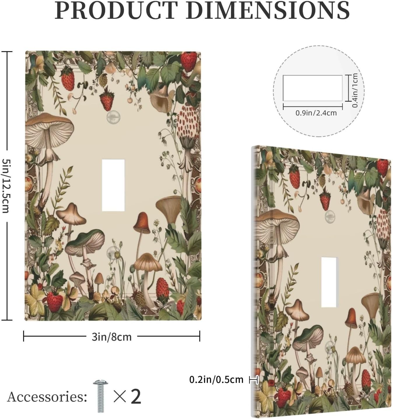 Decorative Switch Covers Plate Rustic Mushroom Garden Red Strawberry 1 Gang Wall Plate Unique Single Toggle Wall Cover Plate Electrical Light Switch Plate Faceplate for Bedroom Decor