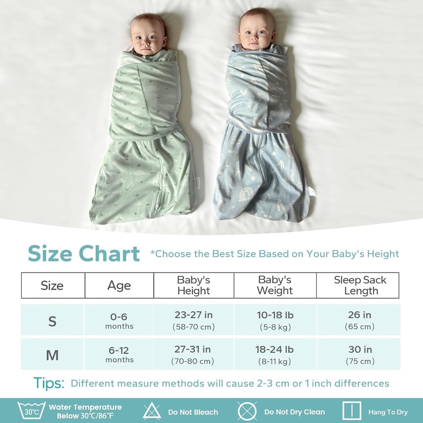 Newborn Baby Swaddle Sleep Sack 100% Cotton 1.0 Tog Wearable Blanket for 0-3, 3-6, 6-12 Months