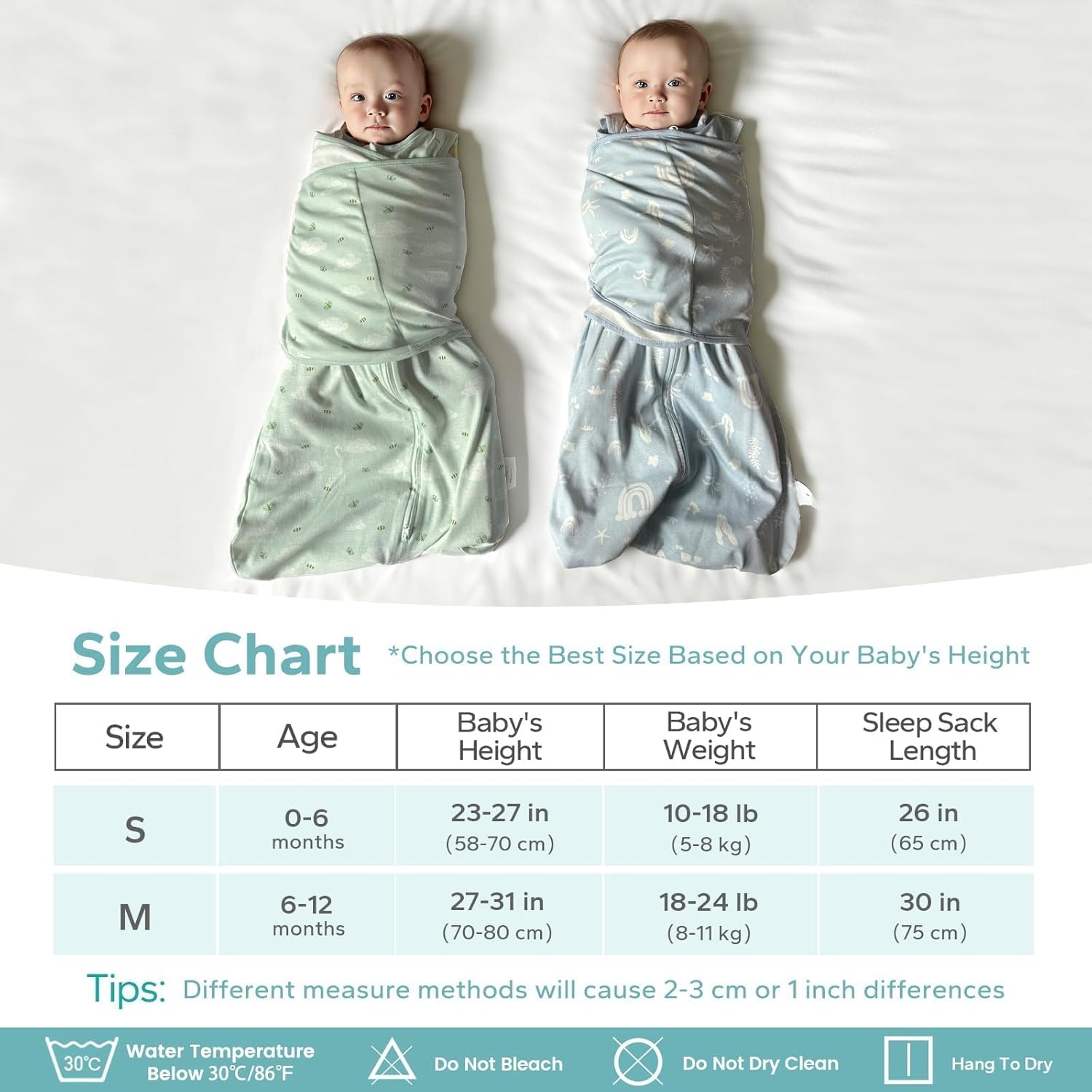 Newborn Baby Swaddle Sleep Sack 100% Cotton 1.0 Tog Wearable Blanket for 0-3, 3-6, 6-12 Months