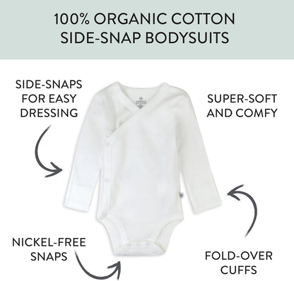 HonestBaby unisex-baby 3-pack Long Sleeve Side-snap Kimono Bodysuits Organic Cotton for Infant Baby Boys, Girls, Unisex
