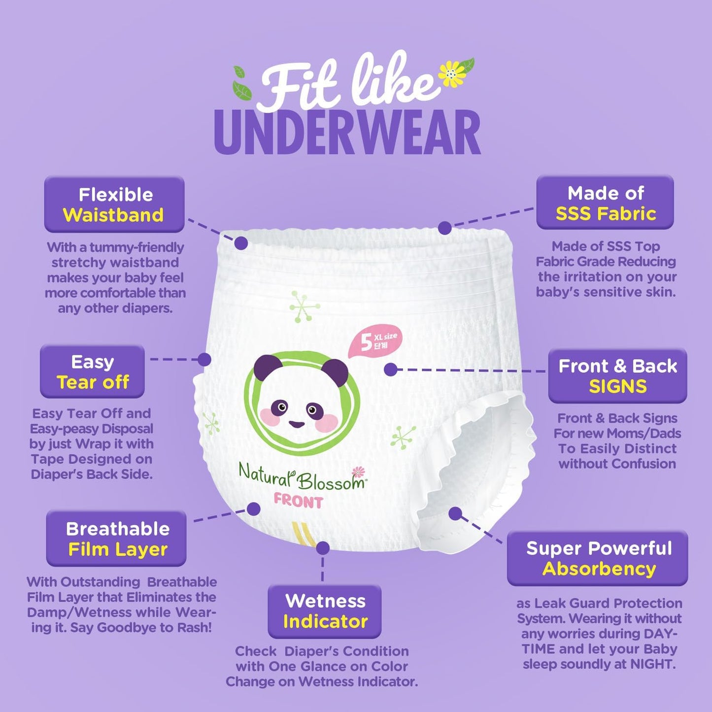 Pull-On Baby Diapers | Ultra-Slim, Hypoallergenic, Super Soft, Vegan | Size 5 (3T-4T, 26-37 lbs) | 88 Count